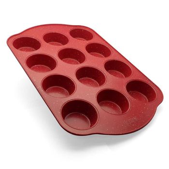 Molde para muffin Spatter Vasconia Bakers Advantages de 12 Piezas de Acero carbonizado Rojo moteado con Duraflon® Rustic Granite