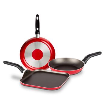 Juego de Sartenes Antiadherentes con Plancha Ekco de Aluminio 3 pz - Rojo