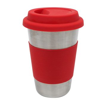 Mug de 450ml Ekco hecho de Acero Inoxidable con Funda de Silicón Rojo