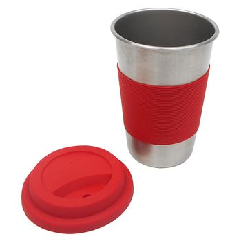 Mug de 450ml Ekco hecho de Acero Inoxidable con Funda de Silicón Rojo