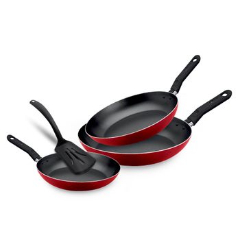 Juego de Sartenes Antiadherentes Ekco de Aluminio 3 pz +1 Utensilio - Rojo