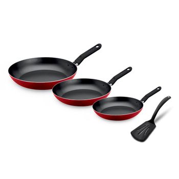 Juego de Sartenes Antiadherentes Ekco de Aluminio 3 pz +1 Utensilio - Rojo