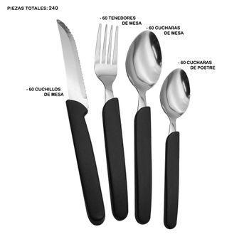 Juego de Cubiertos Ekco con mango de Polipropileno Negro 240 piezas