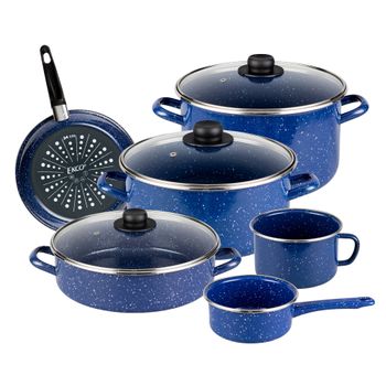 Batería de Cocina para Inducción Ekco Victoria 9 Piezas de Acero Esmaltado - Azul