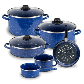 Batería de Cocina para Inducción Ekco Victoria 9 Piezas de Acero Esmaltado - Azul