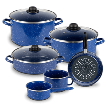 Batería de Cocina Victoria Ekco Acero esmaltado de 9 Piezas color Azul Claro de Brillo perdurable