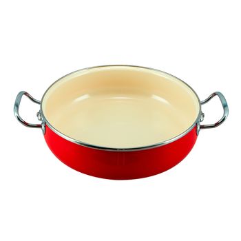 Arrocera de 28cm. Roja Vita Con Tapa, Exterior Vitrificado De Alta Resistencia Y Brillo Perdurable
