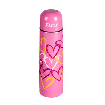 Termo bala corazón de 500 ml. Ekco Trendy de Acero inoxidable Color Rosa con Tapa Antiderrame