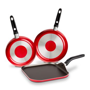 Juego de Sartenes Antiadherentes con Plancha Ekco de Aluminio 3 pz - Rojo
