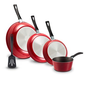 Juego de Sartenes Antiadherentes Deleite de Aluminio 4 pz + 1 Utensilio - Rojo