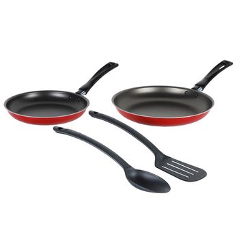 Juego de Sartenes Antiadherentes Deleite Aluminio 2 pz + 2 Utensilios - Rojo