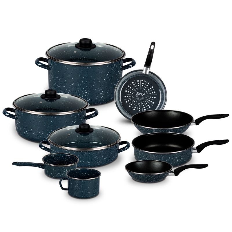 Bateria-de-Cocina-Olimpia-Ekco-Acero-esmaltado-de-12-Piezas-Color-Gris-con-Duraflon®-PRO-tienda-en-linea-La-Vasconia