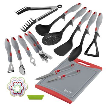 Set de Utensilios y Auxiliares Ekco Evolution de 20 Piezas Hechos de Naylon y Acero Inoxidable con Mango TPR y Huella Antideslizante.