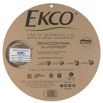 Empaque para Olla Express Ekco con Válvula de Seguridad