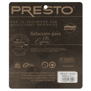 Empaque para Olla Express Presto de 21 Litros con Válvula