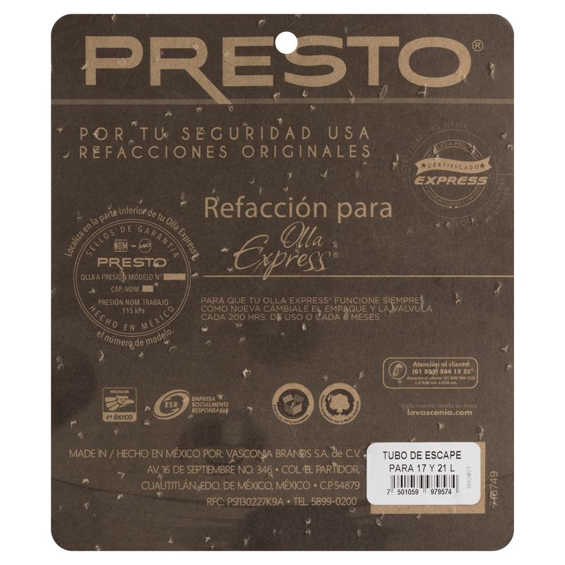 Tubo-para-Escape-de-Presion-de-17-y-21L.-Presto-de-Aluminio-Color-Negro-tienda-en-linea-La-Vasconia