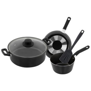 Batería de Cocina con Antiadherente Ekco Blackstick 5 Piezas de Aluminio - Negro