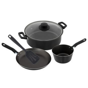 Batería de Cocina con Antiadherente Ekco Blackstick 5 Piezas de Aluminio - Negro