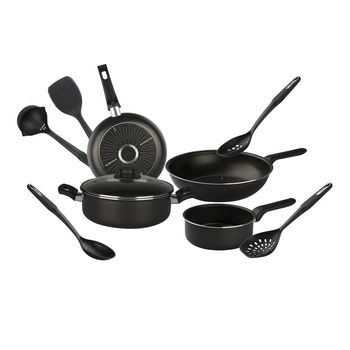 Batería de Cocina con Antiadherente Vasconia Esencial 10 Piezas de Aluminio - Negro