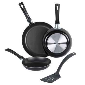 Juego de Sartenes Antiadherentes Deleite de Aluminio 3 pz +1 Utensilio - Negro