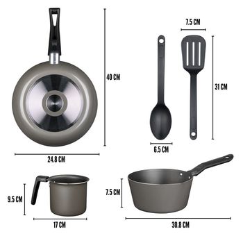 Batería de Cocina con Antiadherente Ekco 5 Piezas de Aluminio con Utensilios - Gris