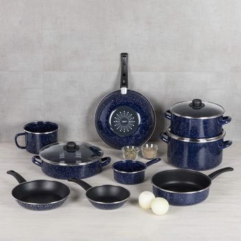 Batería de Cocina para Inducción Ekco 12 Piezas de Acero Esmaltado - Azul Marino