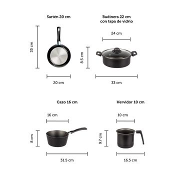 Batería de Cocina con Antiadherente Deleite Casamoda 5 Piezas de Aluminio - Negro