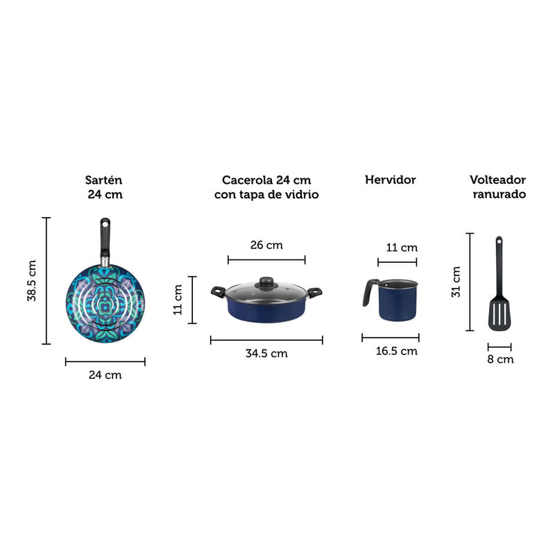 Batería de cocina Ekco de aluminio antiadherente 5 piezas