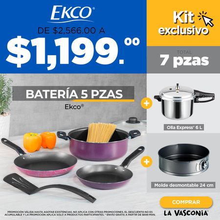 Set de Cocina Olla Express Ekco + 3 Sartenes Antiadherentes