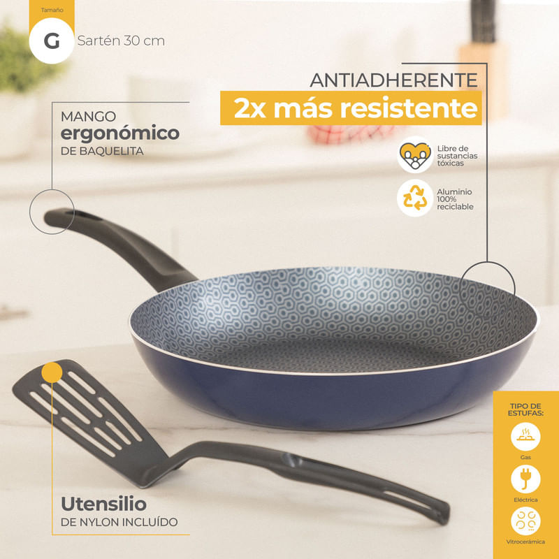 Sarten Choc antiadherente con mango azul