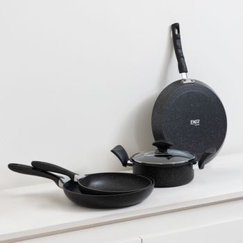 Batería de Cocina con Antiadherente Ekco Advance 5 Piezas de Aluminio - Negro