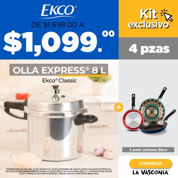 Kit de Cocina Olla Express Ekco Classic + 3 Pack de Sartenes