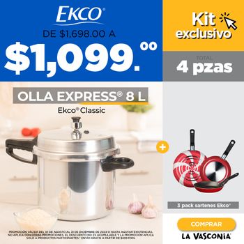 Olla Express Ekco Classic + 3 Pack de Sartenes Antiadherentes