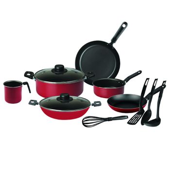 Batería de Cocina con Antiadherente Ekco 12 Piezas de Aluminio con Utensilios - Rojo