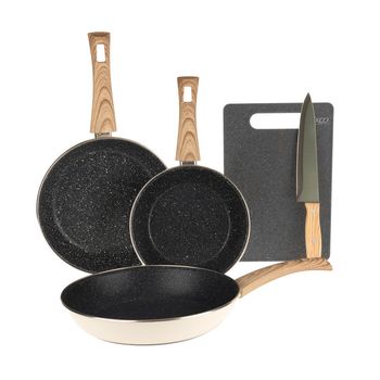 Juego de Sartenes Antiadherentes Ekco de Acero Esmaltado 3 pz + 2 Utensilios - Blanco