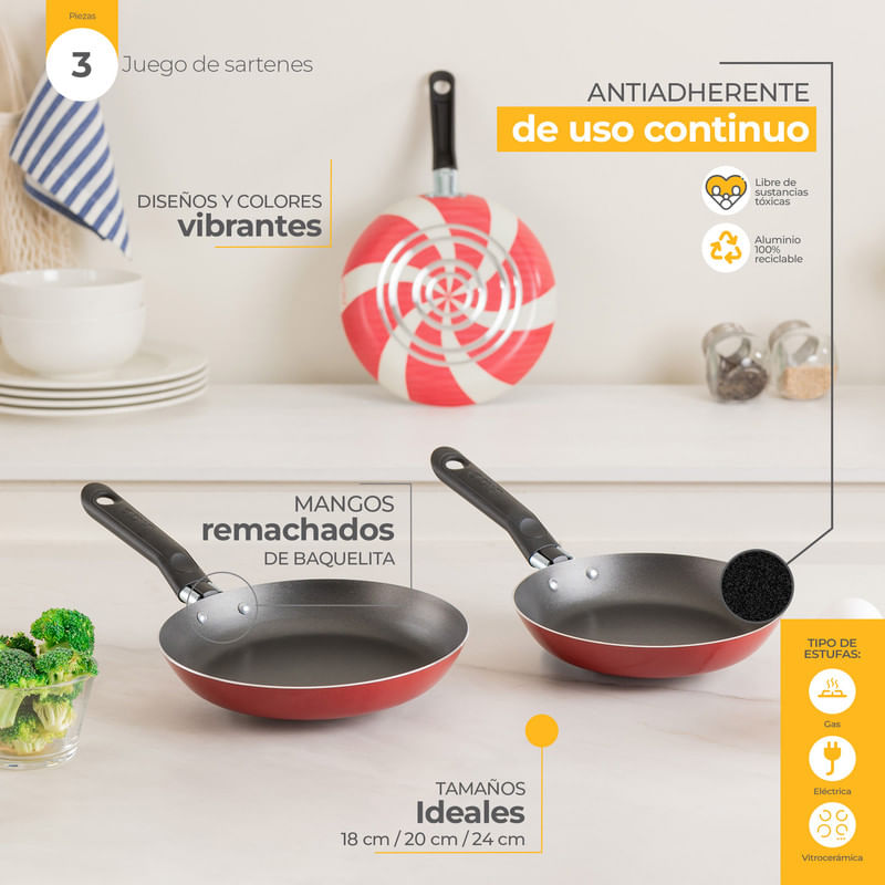 Utensilios De Cocina Juegos De Sartenes Antiadherentes 3 Piezas