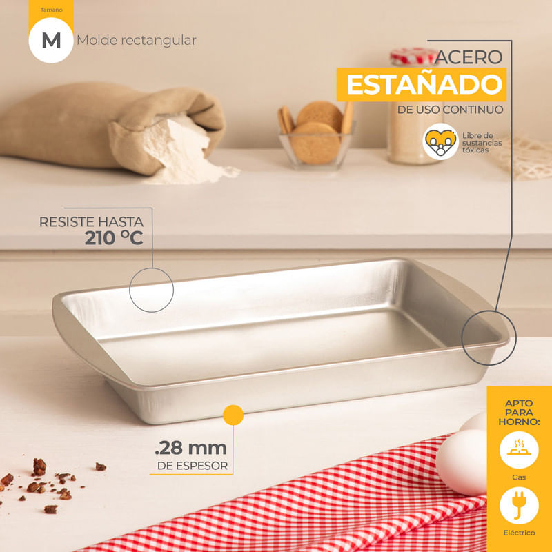 MOLDE RECTANGULAR 25 CM ESTAÑADO