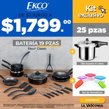 Kit de Batería de Cocina Ekco con Olla Express + Herméticos 30 piezas