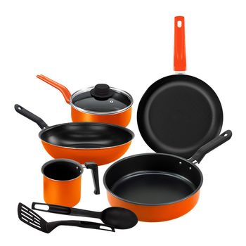 Batería de Cocina con Antiadherente Ekco 7 Piezas de Aluminio - Naranja