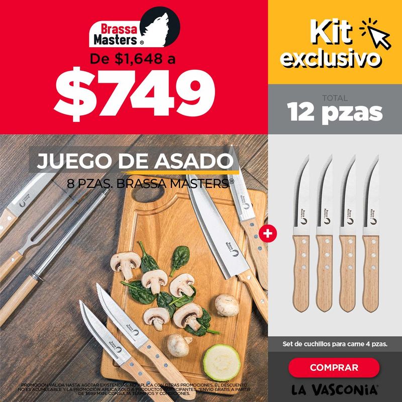 Set de Cocina 7 pzs. de Cuchillos de Acero Inoxidable + tabla