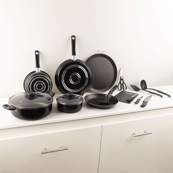 Batería de Cocina con Antiadherente Ekco 32 Piezas de Aluminio - Negro