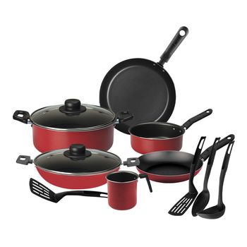Batería de Cocina con Antiadherente Ekco 12 Piezas de Aluminio - Rojo
