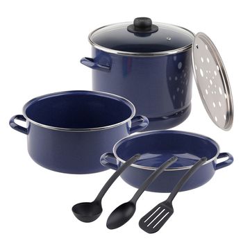Batería de Cocina para Inducción Ekco 8 Piezas de Acero Esmaltado - Azul Marino