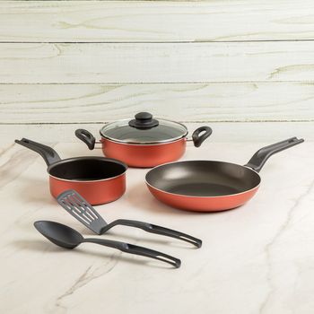 Batería de Cocina con Antiadherente Ekco Evolution Novo 6 Piezas de Aluminio - Rojo
