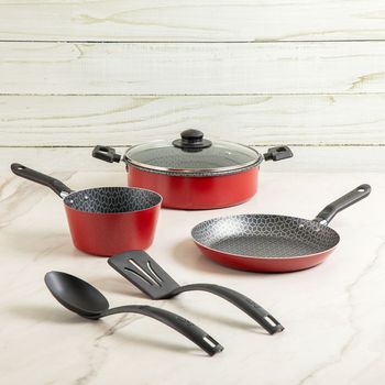 Batería de Cocina con Antiadherente Ekco 6 Piezas de Aluminio - Rojo