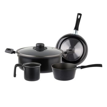 Batería de Cocina con Antiadherente Deleite Casamoda 5 Piezas de Aluminio - Negro