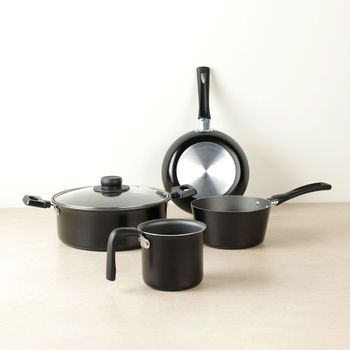 Batería de Cocina con Antiadherente Deleite Casamoda 5 Piezas de Aluminio - Negro