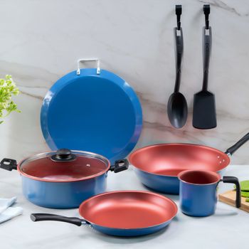 Batería de Cocina con Antiadherente Ekco 8 Piezas de Aluminio - Azul