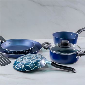 Batería de Cocina con Antiadherente Ekco One 7 Piezas de Aluminio - Azul Marino