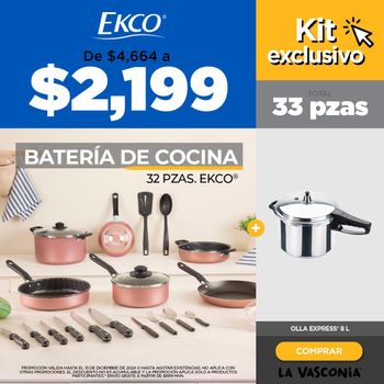 Kit Batería de Cocina + Olla Express Ekco 33 Piezas